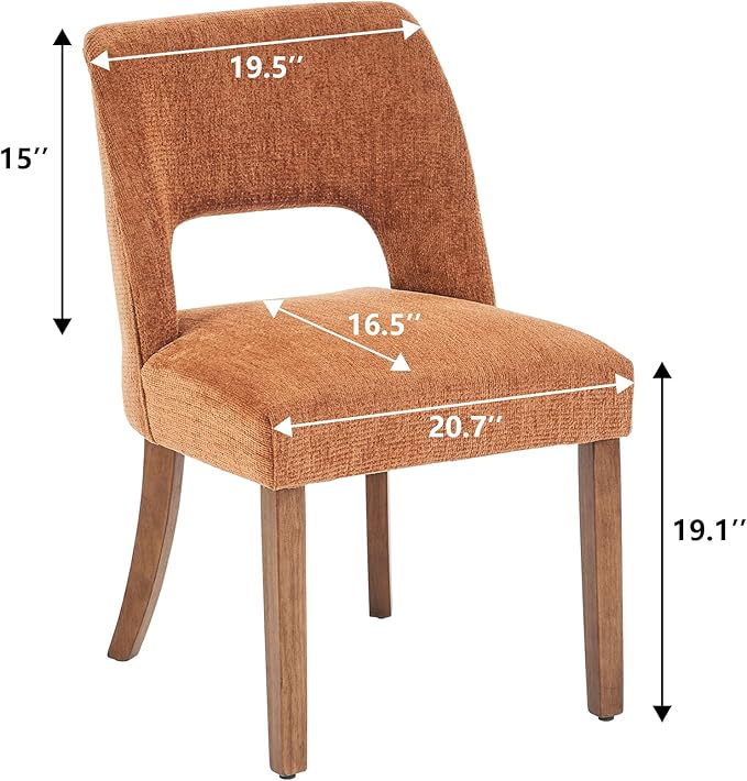 VKNOW Wooden Dining Chairs Set of 2, Modern Fabric Upholstered Dining Room Chair Kitchen Chairs, Farmhouse Dinner Chair for Kitchen Dining Room, Orange