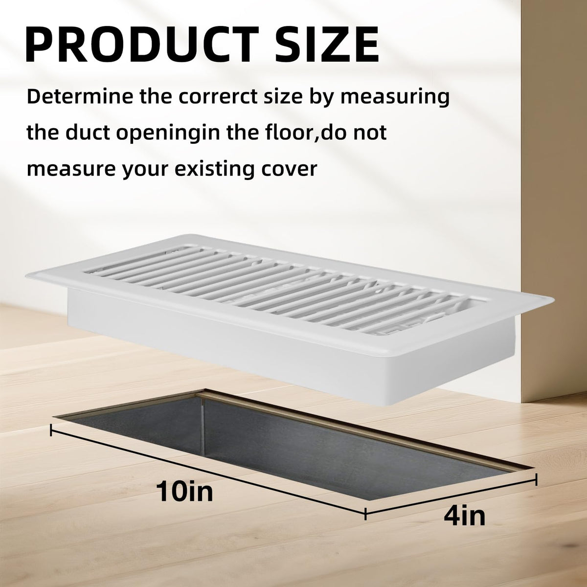 Floor Register 4x10, 4 Pack Floor Vent Covers for Home Floor Heavy Duty Steel Panel Walkable Floor Grates Adjustable Air Vent Covers 4" x 10" Floor Vent, White