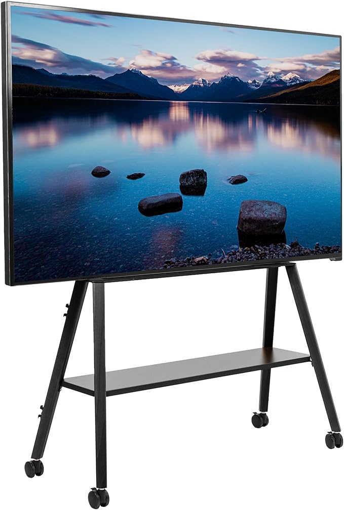 VIVO Rolling Artistic Easel 43 to 75 inch LED LCD Screen Mobile Studio TV Display Stand, Wood Accessory Shelf, Adjustable TV Mount with 4 Legs, Black, STAND-TV75RB