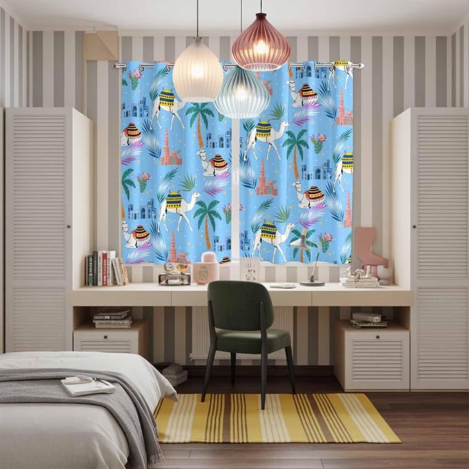 2 Panel Kitchen Cafe Curtains, Desert Landscape Sunlight Filtering Nature Air