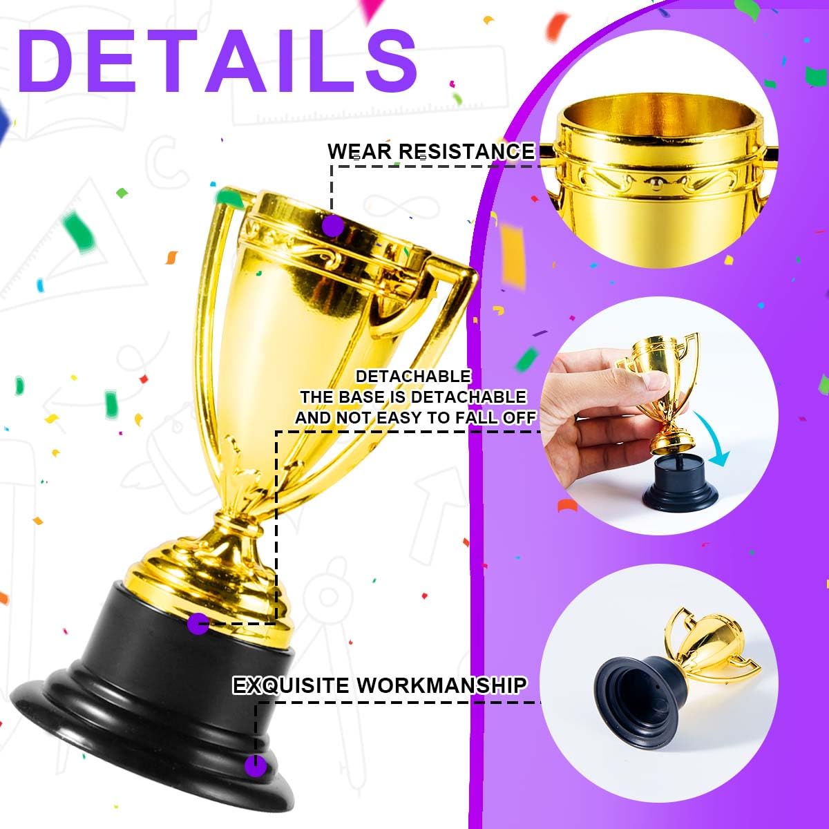 SenseYo 36 Pack Mini Trophies Cups, Gold Trophy Award, Plastic Trophies for Kid, 4 Inch Award Trophies for Kids Party Favors, Winning Prizes