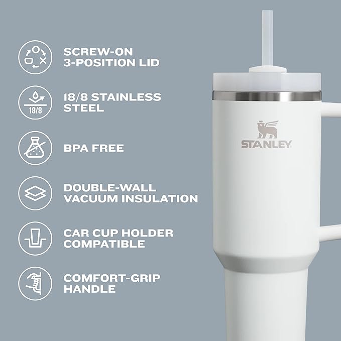 STANLEY Quencher H2.0 Tumbler with Handle and Straw 14 oz | Flowstate 3-Position Lid | Cup Holder Compatible for Travel | Insulated Stainless Steel Cup | BPA-Free | Azure
