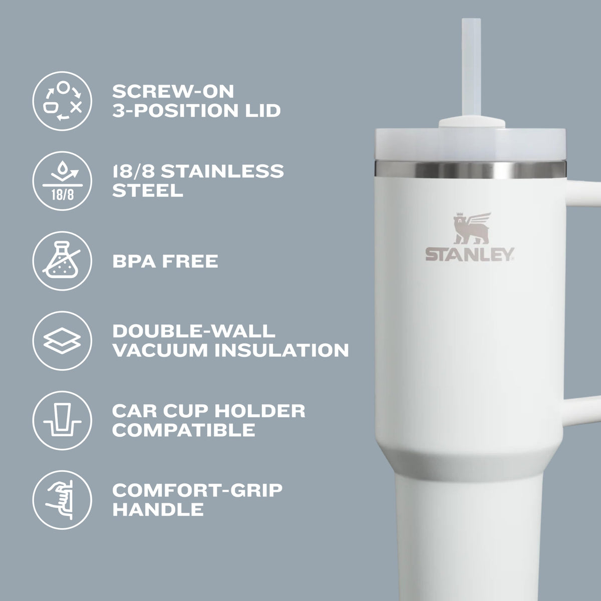 STANLEY Quencher H2.0 Tumbler with Handle and Straw 40 oz | Flowstate 3-Position Lid | Cup Holder Compatible for Travel | Insulated Stainless Steel Cup | BPA-Free | Almond Rose