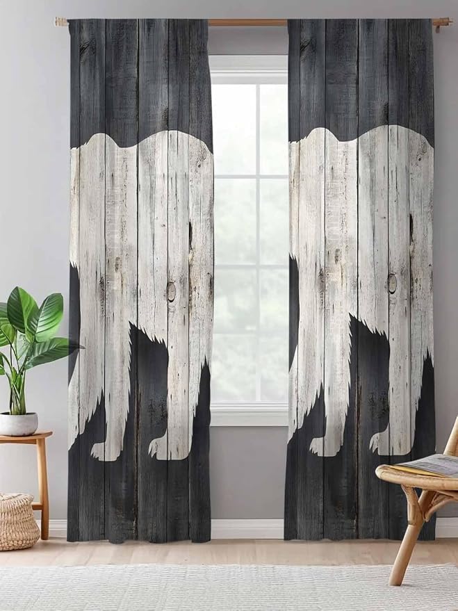 Sheer Curtains 108 Inches Long, Rustic Counrty Vintage Wood Grain Privacy Voile