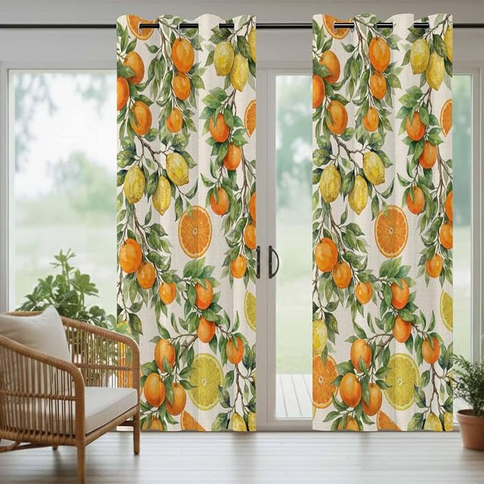 Lemons Yellow Orange Summer Plant Linen Outdoor Curtains