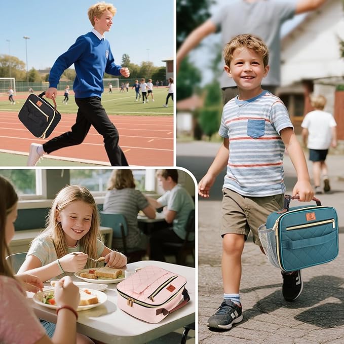 Genteen Lunch Box for Men Women Adults Kids - Insulated Small LunchBox Reusable, Zip Closure & Buckle Handle, Portable Cooler for Work, School, Travel (Gray)
