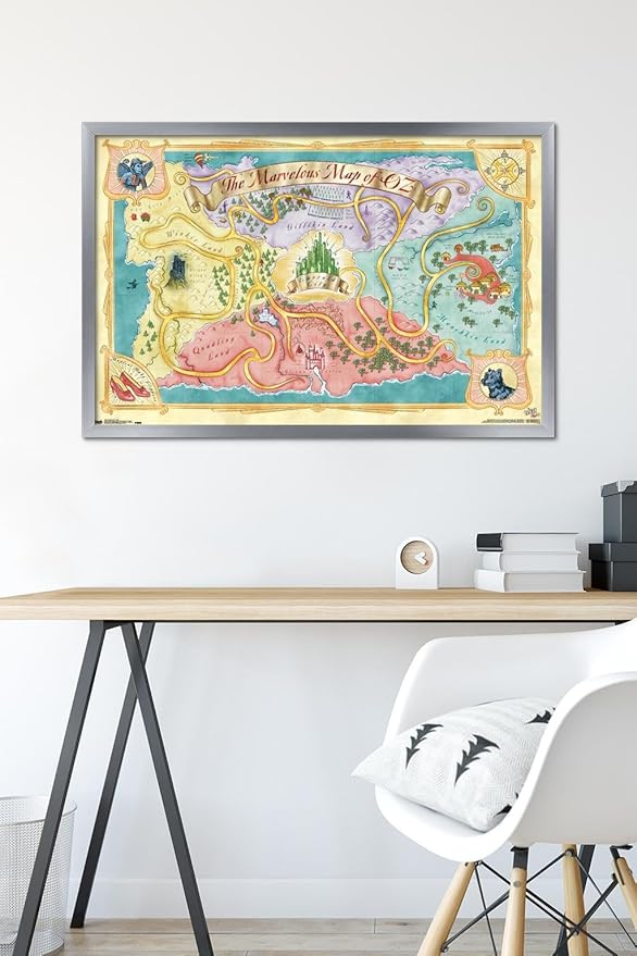 The Wizard Of Oz - Map Wall Poster, 34L" x 22.4W", Silver Framed Version
