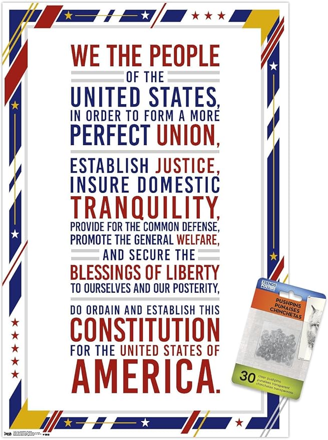 Trends International The United States Of America - Constitution Preamble Wall Poster, 14.72" x 22.37", Premium Poster & Push Pin Bundle