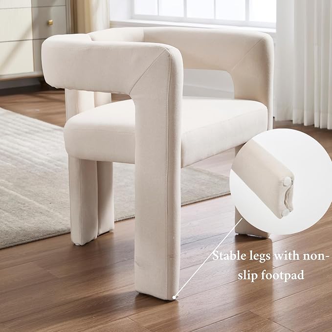 Modern Dining Chairs Set of 2, Upholstered Side Chairs Linen Fabric Guest Chairs with Barrel Backrest Armchair for Dining Room Living Room, Beige