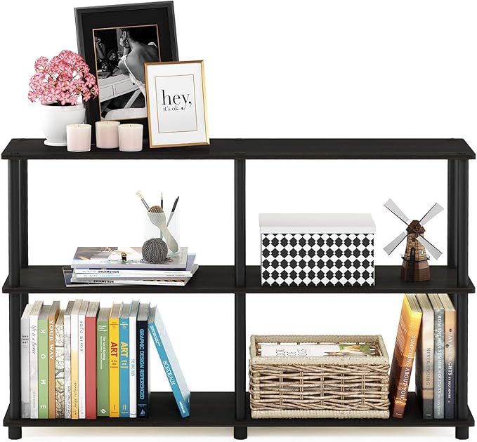 Furinno TURN-N-TUBE Storage Shelves, 3-Tier 47.4 Wide Book Shelf, Corner Shelf, Toolless Open Shelves, for Organization and Storage, Living Room, Garage, Home Office, Espresso