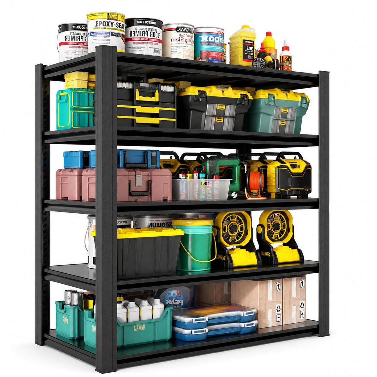mysteeldepot Heavy Duty Garage Shelving, Metal Storage Shelves, 5 Tier Adjustable Storage Shelves, Metel Shelving, Industrial Utility Rack for Garage, Warehouse, Workshop, 72" H×35" W×16" D