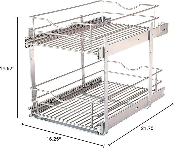 Knape & Vogt RS-DBLMUB-14-FN 14.625 inch W x 21.75 inch D x 16.25 inch H Double Tier Pull Out Cabinet Organizer, Frosted Nickel