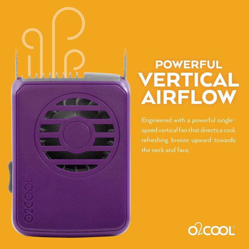O2COOL Battery Powered Deluxe Necklace Fan For Personal Cooling With Adjustable Lanyard (Purple)