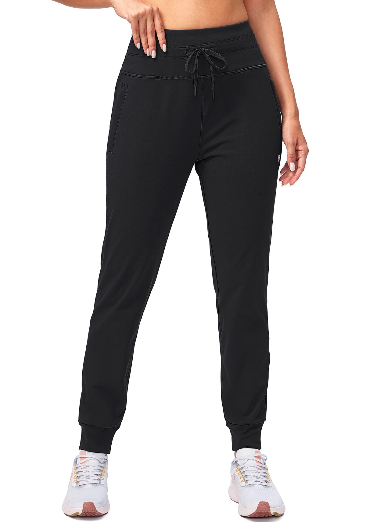 G Gradual Women's Fleece Lined Joggers High Waisted Water Resistant Thermal Winter Sweatpants Running Hiking Pockets(Black, M)