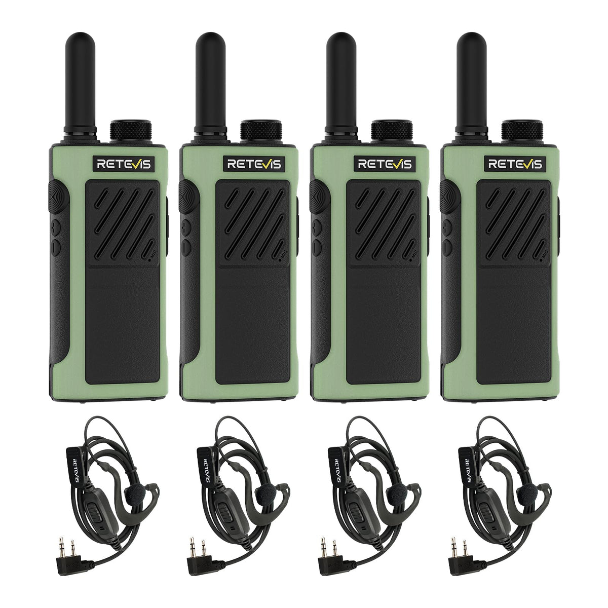 Retevis RB66P Walkie Talkies for Adult, Fast Charging, Flashlight, Walkie Talkies with Earpiece, 1500mAh, USB-C, Fluorescent Design, Portable FRS Two Way Radios for Work Camping Hiking(4 Pack)