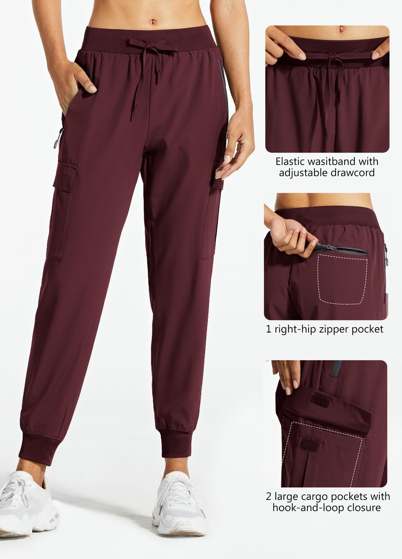 Libin Women's Cargo Joggers Lightweight Quick Dry Hiking Pants Athletic Lounge Casual Travel, Wine Red M