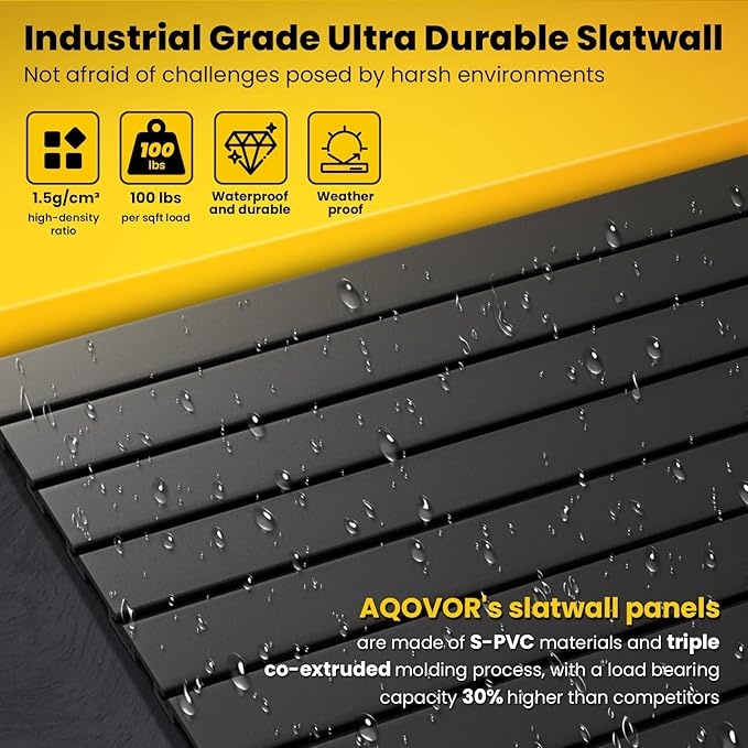 Slat Wall Paneling 4x8 FT, PVC Slat Wall Panels Heavy-Duty Garage Organization System with Hooks & Accessories, Slatwall Pegboard Suitable for Home、Garage、Shop Display & Organization (Black)