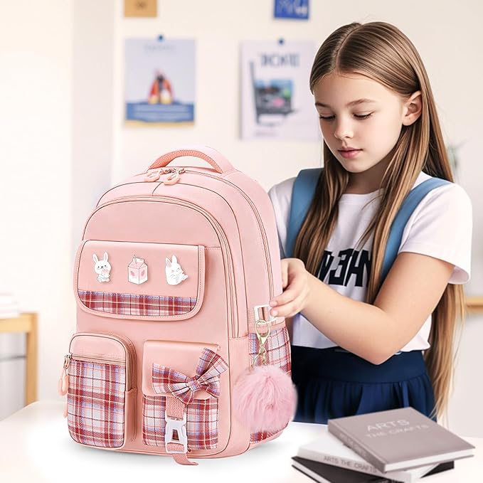 School Backpacks for Girl - 5PCS Cute Girls Backpack with Lunch Box Set for Kids Teens Elementary Middle School,18" Large Capacity Bookbag with Multiple Pockets,Perfect for Travel and School