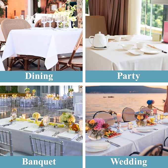 VidaFete Tablecloth 60 * 120inch 6pack Rectangle Table Cloth Polyester, Stain Wrinkle Resistant Dining Table Cover for Kitchen Dinning Party Wedding Rectangular Tabletop Buffet Decoration(White)