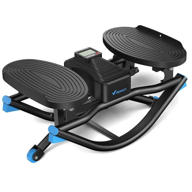 Merach Rocking Steppers for Exercise at Home, 3D Motion Stair Stepper with Resistance Bands for Full Body Workout & Low-Impact Balance Board, 330 LBS Loading Capacity Exercise Equipment（Black）
