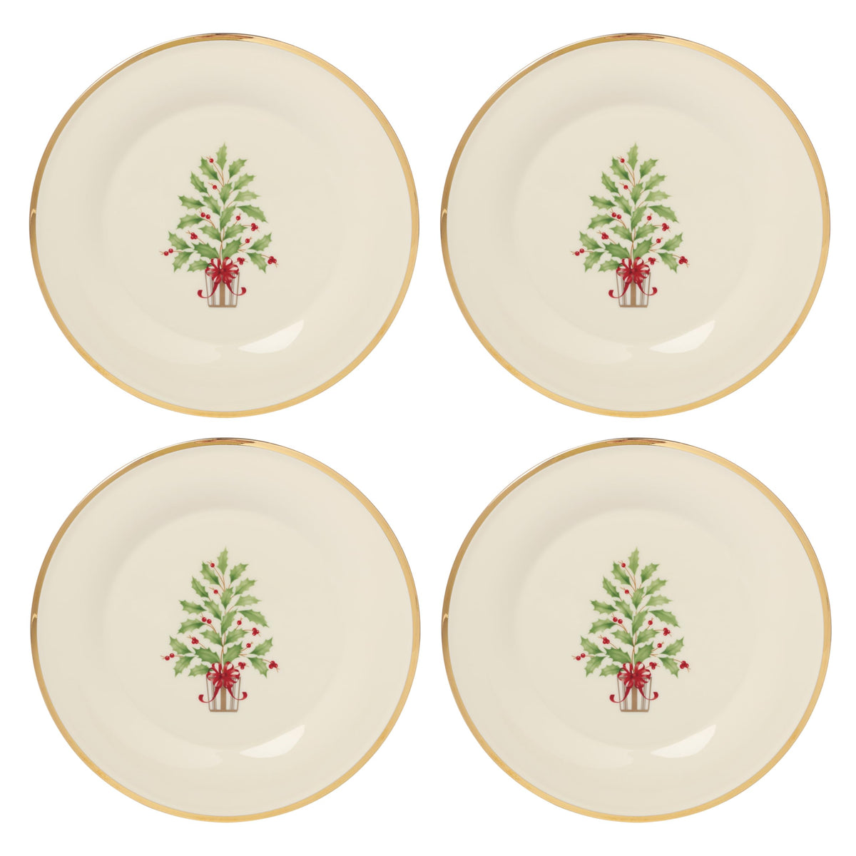 Lenox Holiday Porcelain Christmas Salad Plate Set for 4
