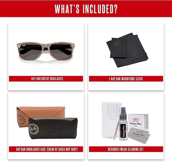 Ray-Ban RB2132 NEW WAYFARER 55MM Square Sunglasses For Men For Women +BUNDLE with ACCESSORY EYEWEAR KIT