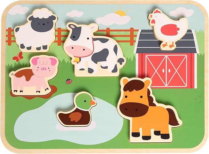 Pearhead Wooden Barn Puzzle Toy, Farm Animal Learning Puzzle for Toddlers, Montessori Educational Play, Easter Basket Gift
