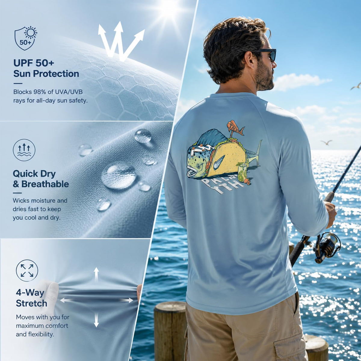 Palmyth Fishing Shirts for Men Long Sleeve UPF 50+ Quick Dry T-Shirt