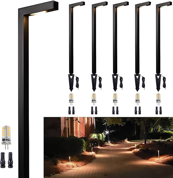 Brass Hardwired Landscape Path Lights, 12V Low Voltage Pathway Light IP65 Waterproof, Outdoor Walkway Lighting Wired, Black for Patio Lawn with 3W 270LM 3000K Soft White G4 Bulb (6 Pack)