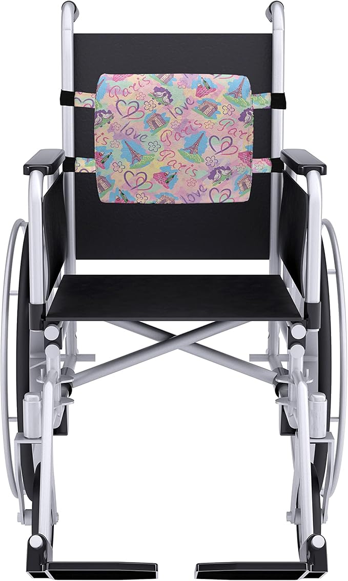 Ambesonne Modern Lumbar Back Support Pillow, Vintage Retro Paris French Design with Landmarks and Florals Art, High Density Foam for Office Chairs Car Seats, 14" x 13", Pink Blue