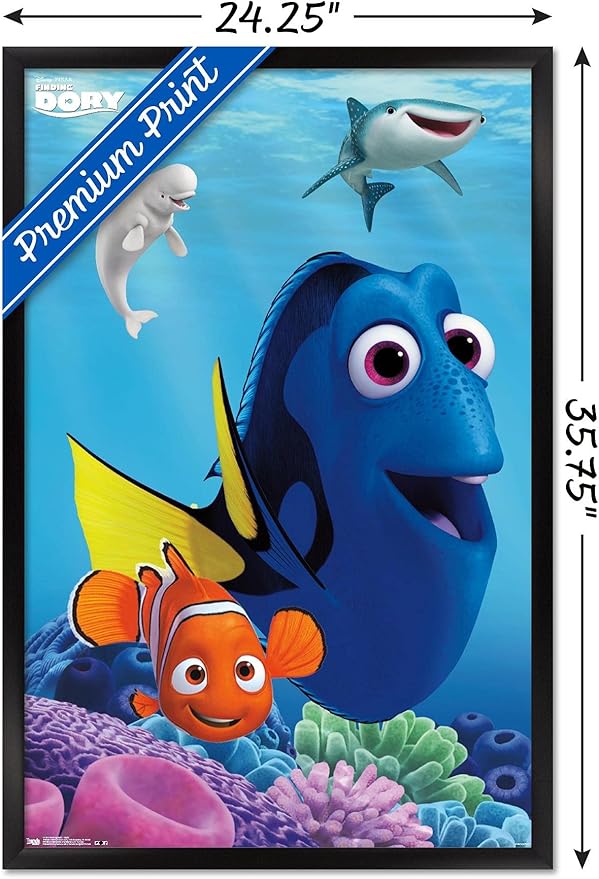 Trends International Disney Pixar Finding Dory - Dory Wall Poster, 22.375" x 34", Black Framed Version