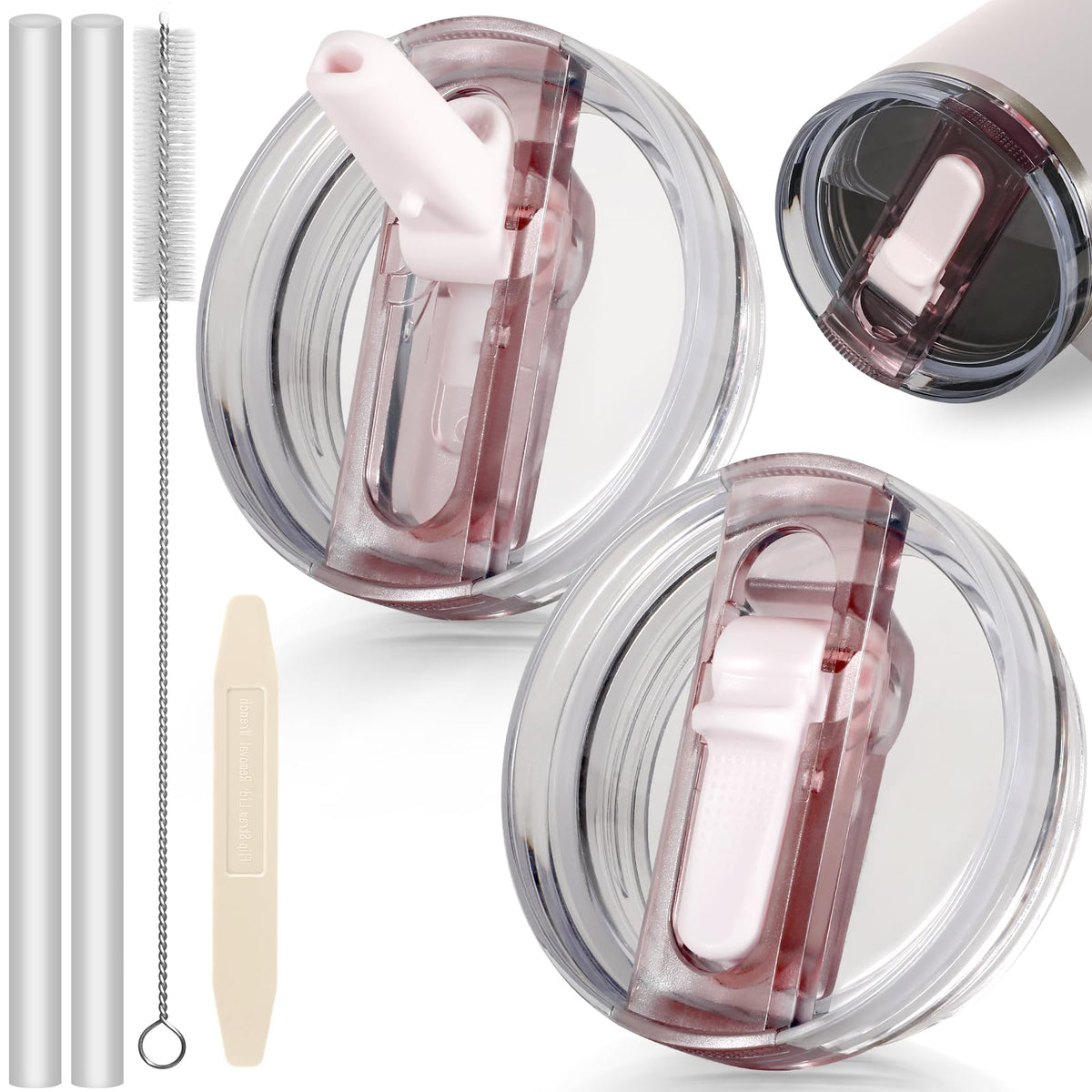 ANTAND 40oz Flip Straw Leak Proof Lid for Stanley Cup Accessories, 2 Pack No Spill Lid Replacement 40 oz Tumbler Detachable Cover Topper for Stanley Protour Lids(Quartz,Quartz)