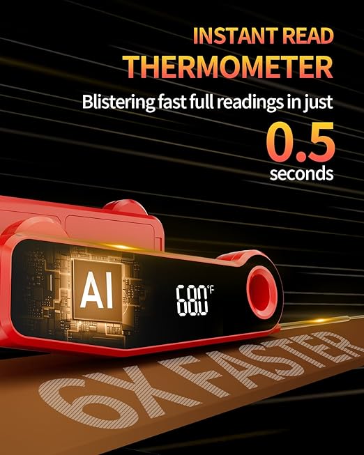 Upgrade Meat Thermometer Digital for Cooking, ±0.5 ℉ Accuracy Kitchen Thermometer, Large LED Display, IP67 Waterproof for Grill, BBQ, Oven, Brewing, Baking