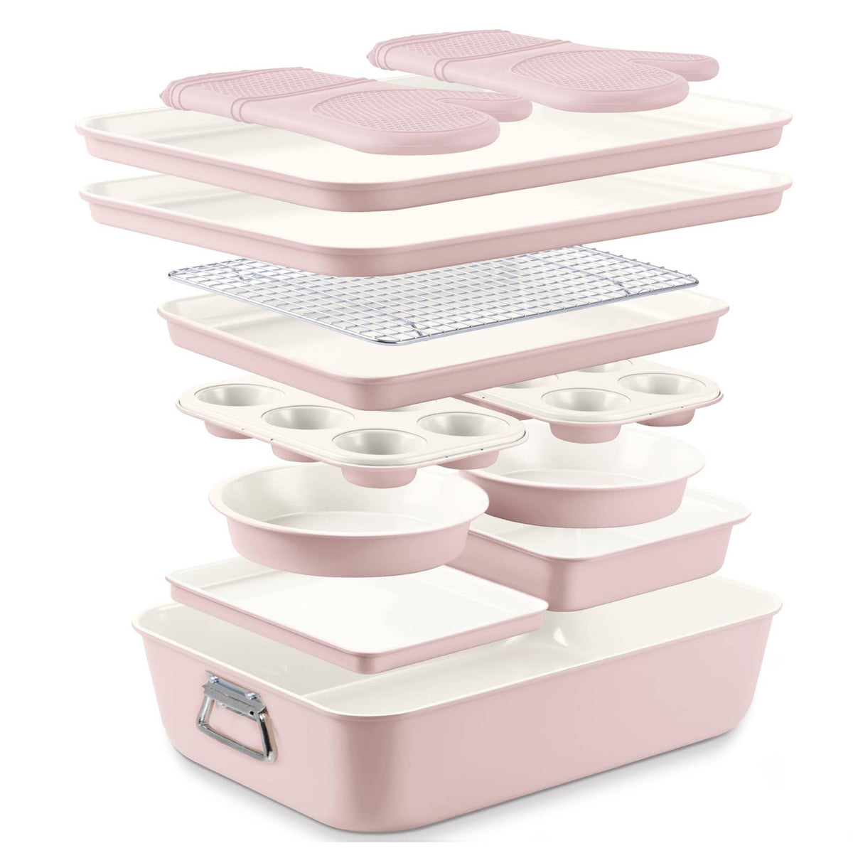 Country Kitchen Nonstick Stackable Bakeware Set - Deluxe Heavy Duty, Durable, Easy Release Baking Set, Denim, 13 Pcs