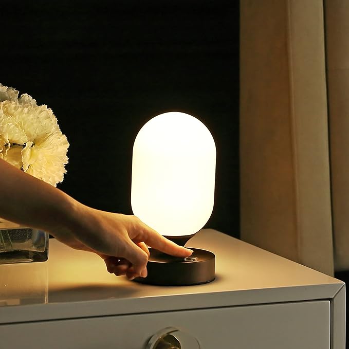 JONATHAN Y 8" Oil Rubbed Bronze Modern Rechargeable Integrated LED Table Lamp, Portable Cordless Accent Light with White Frosted Glass Shade, Dimmable Touch Sensor JYL7111A