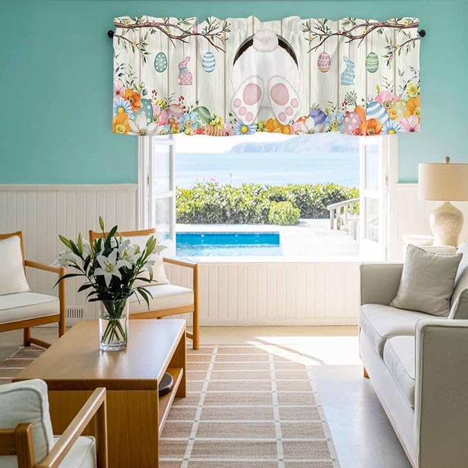 Easter Curtain Valances for Windows, Kitchen Valance Window Treatment, Spring