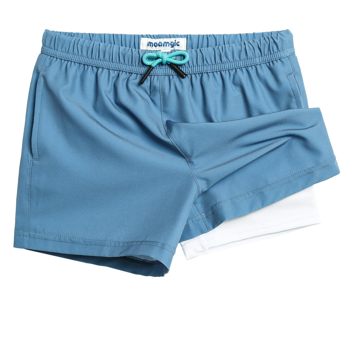 maamgic Boys Swim Trunks with Compression Liner 4-Way Stretch Quick Dry Swim Shorts Swimming Trunks Toddler Boy Haze Blue White 14-16 Years