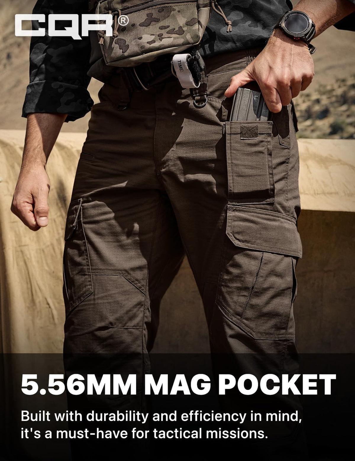 CQR Men's Tactical Pants, Water Resistant Ripstop Cargo Pants, Lightweight EDC Work Hiking Pants, Outdoor Apparel, Duratex Mag Pocket Dark Brown, 30W x 30L