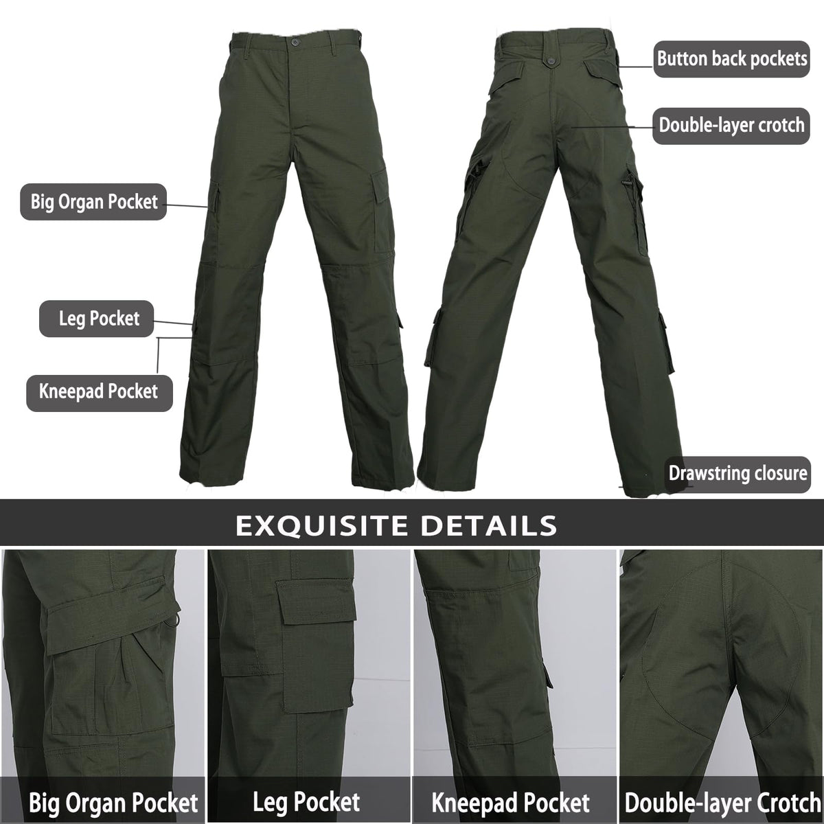 YKS JOOB Men's Tactical Combat Jacket and Pant Set Ripstop Military Uniform Outdoor Hunting Paintball Airsoft Casual Clothes Green XXXL