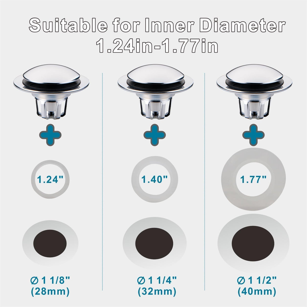 Chrome Bathroom Sink Drain Stopper,Welsan Universal Pop-Up Drain Stopper Plug Strainer with Hair Catcher for 1 1/8"-1 1/2" Drain Hole,Anti-Clogging Design Chrome Plated