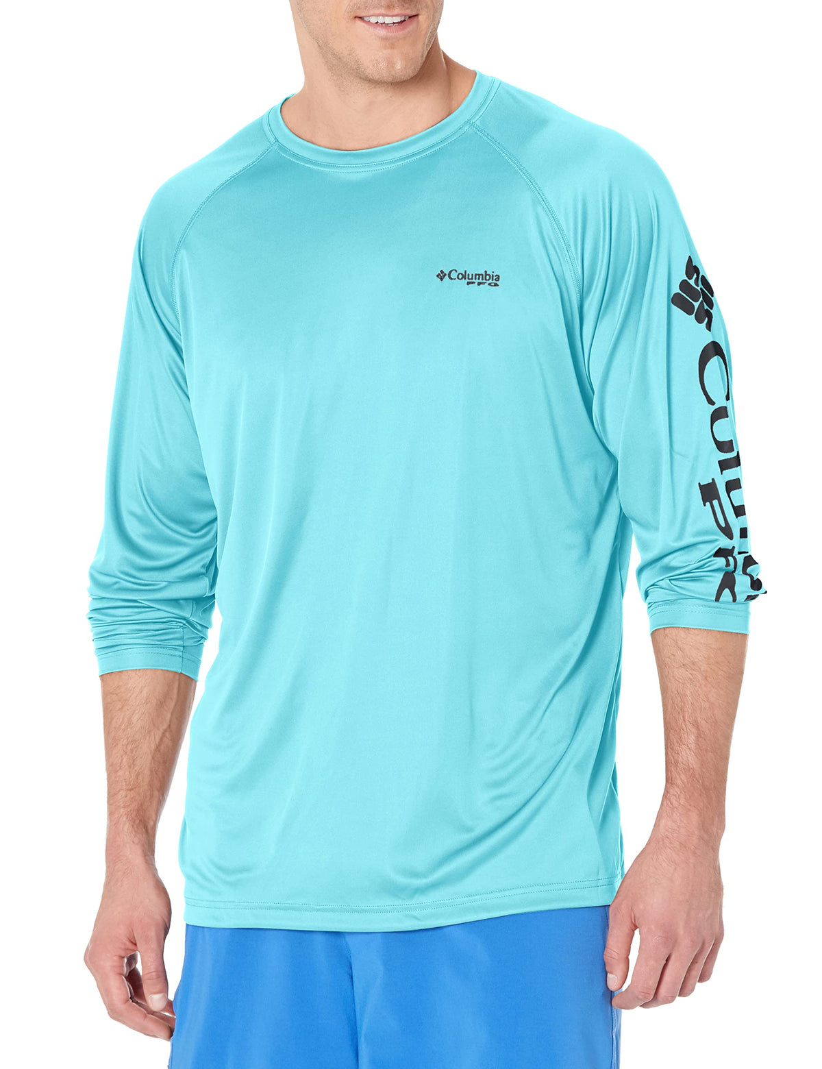Columbia Men's PFG Terminal Tackle Long Sleeve Fishing Shirt, Gulf Stream/Black Logo, 3X