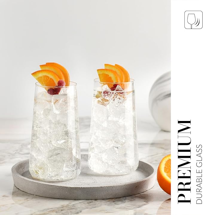 Krosno Water Glasses, Set of 4, Capacity 20 fl oz, Infinity Collection, Thin Highball Glasses,Clear Tall Glass Cups For Water, Juice, Drinks, and Cocktails, Dishwasher Safe, Made in Europe