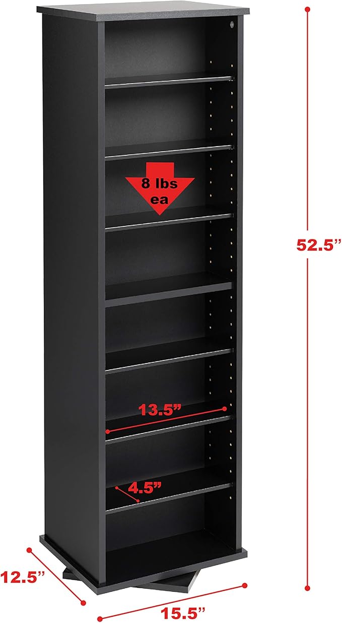 Prepac 2 Revolving Display Cabinet Media Storage, Two-Sided Spinning Tower, Black