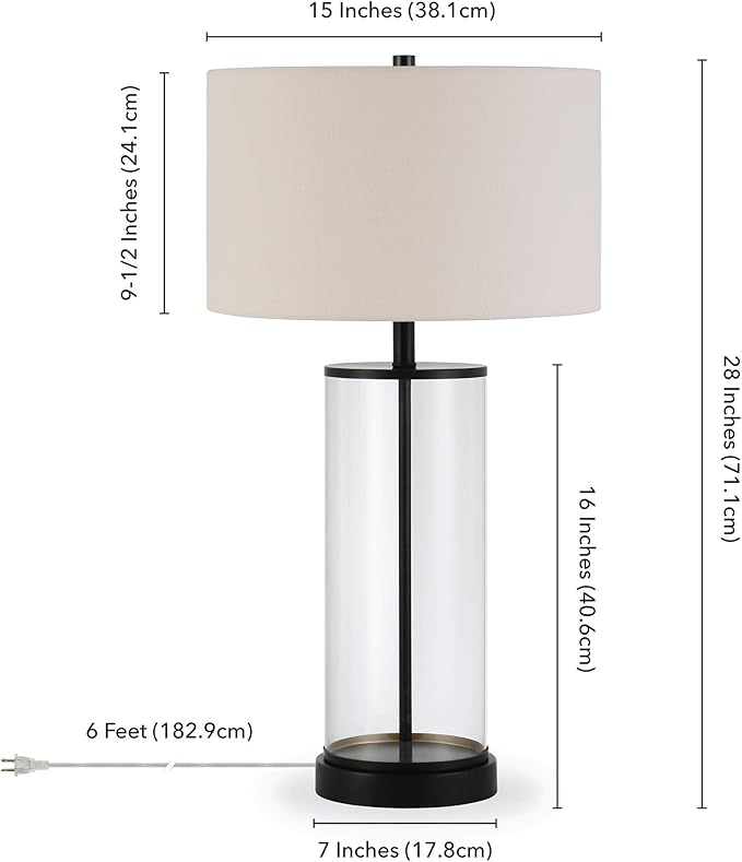 Henn&Hart 28" Tall Table Lamp with Fabric Shade in Blackened Bronze/White, Lamp, Desk Lamp for Home or Office