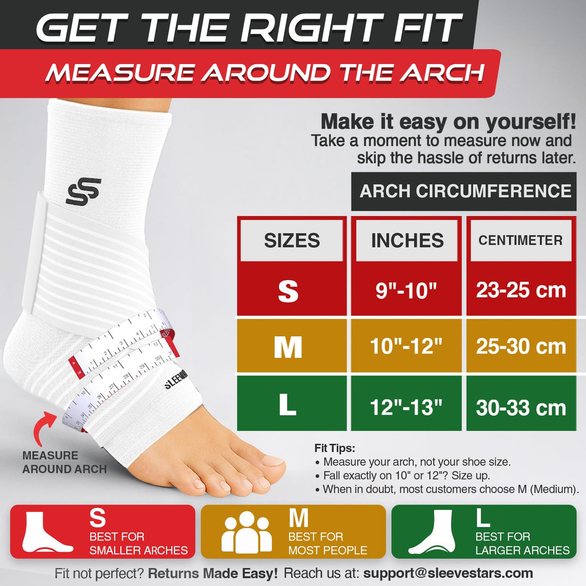 Sleeve Stars Ankle Brace for Women & Men, Ankle Wrap for Sprained Ankle, Compression Sleeve for Plantar Fasciitis Relief, Easy Customizable Support: w/Removable Strap (Single/S:9"-10"/White)