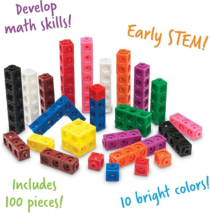 Learning Resources MathLink Cubes - Set of 100 Cubes, Ages 5+ Kindergarten, STEM Activities, Math Manipulatives, Homeschool Supplies, Teacher Supplies