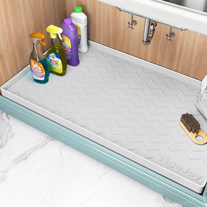 TigeJoy 25" x 22" Under Sink Mats for Kitchen Waterproof, Leak-Proof Silicone Mat Sink Protector and Cabinet Liner, Kitchen Essentials Organizer and Storage, Boot or Shoe Tray, Pet Feeding Mat