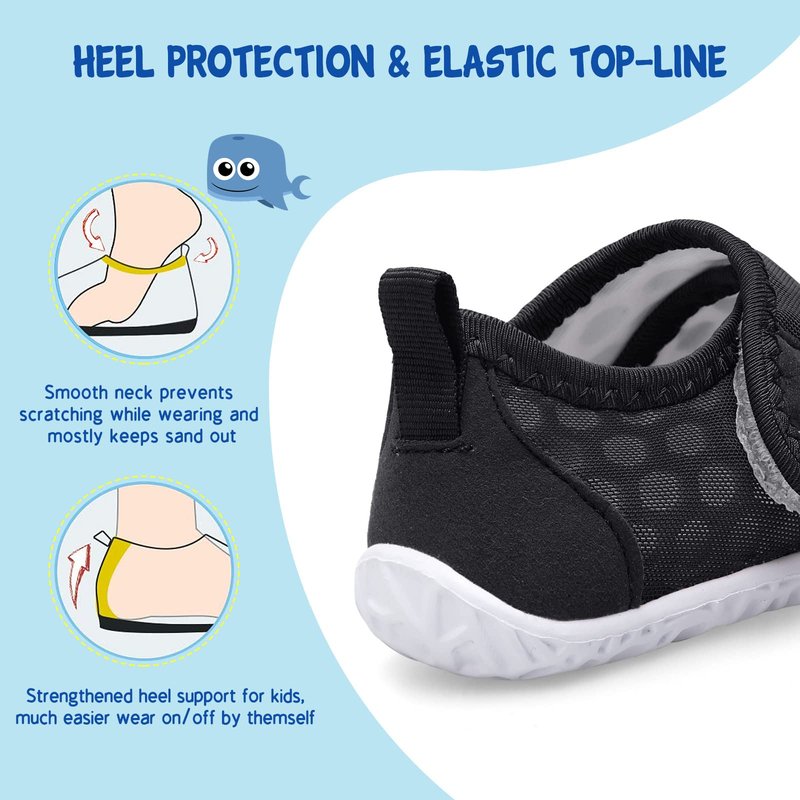 LeIsfIt Toddler Water Shoes Boys Girls Barefoot Aqua Socks Kids Breathable Quick-Dry Swim Shoes for Beach Pool Surf, Black, 7 Toddler