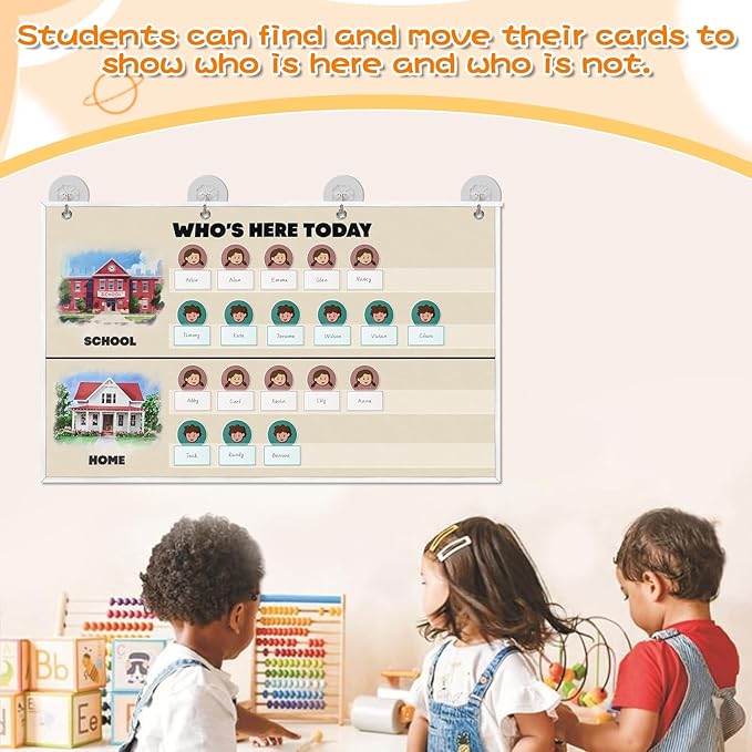 Attendance Pocket Chart for Classroom, Durable Classroom Management Pocket Chart 36 People Cards Included, Helping Hands Pocket Chart for Preschool Sunday School Kindergarten Daycare (Attendance）