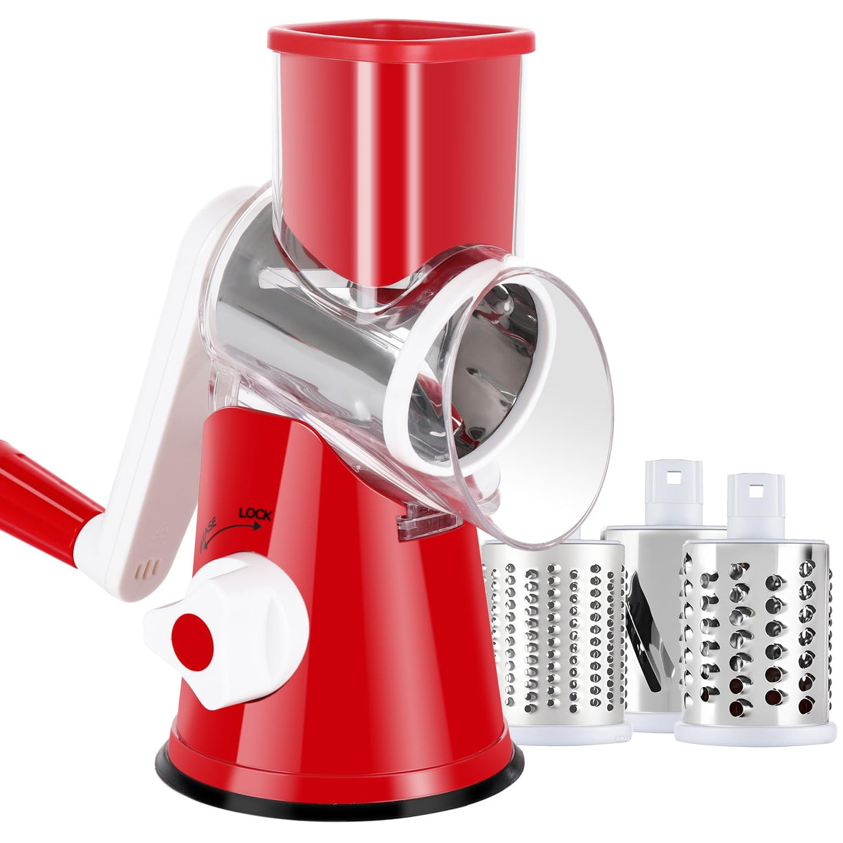Ancevsk Cheese Grater Hand Crank, Rotary Vegetable Shredder with Handle and Strong Suction base, 3 in 1 Kitchen Speed Spin Veggie Slicer Nut Grinder for Pizza Top, Hash brown, Salad and More (Blue)